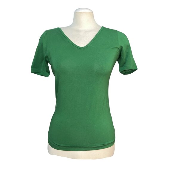 Universal Standard Foundation Short Sleeve V-Neck Tee Sz 4XS (00-0, XS) Green - Picture 4 of 9